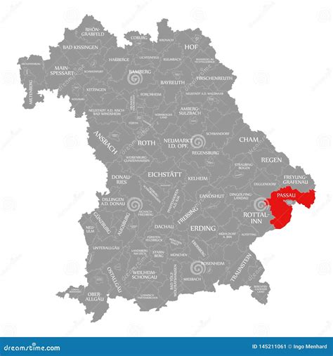 Passau County Red Highlighted in Map of Bavaria Germany Stock ...