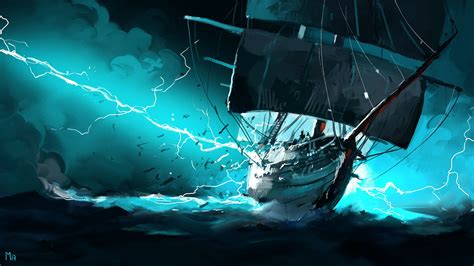 Wallpaper : fantasy art, storm, ship, sea, artwork, Dominik Mayer 1920x1080 - WallpaperManiac ...