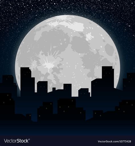 Moon background silhouette of the city at night Vector Image