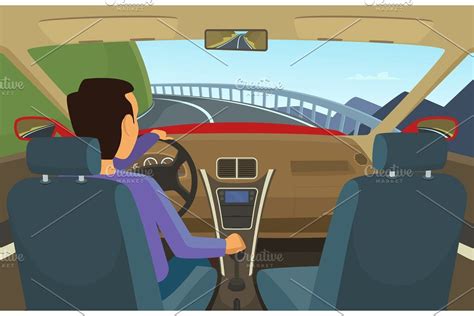 Driver inside his car. Vector illustration in cartoon style | Cartoon ...