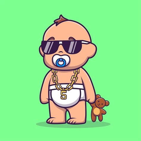 Free Vector | Cute Cool Baby Holding Teddy Bear Doll Cartoon Vector Icon Illustration People ...