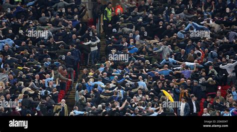 Manchester City fans celebrates after the game during the game Stock ...