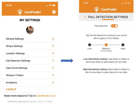 My Settings > Fall Detection Settings – CarePredict Support