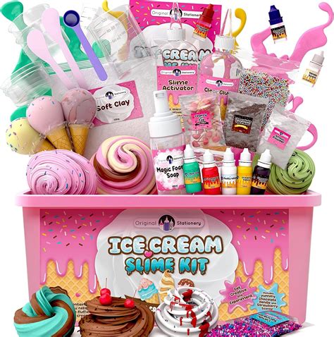 Original Stationery Ice Cream Slime Kit for Girls, Ice Cream Toys Set to Make Ice Cream Slimes ...