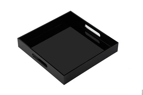 Glossy Black Sturdy Acrylic Serving Tray with Handles-14x14Inch-Serving Coffee,Appetizer ...