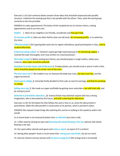 Parallel Structure Worksheet (1) 4