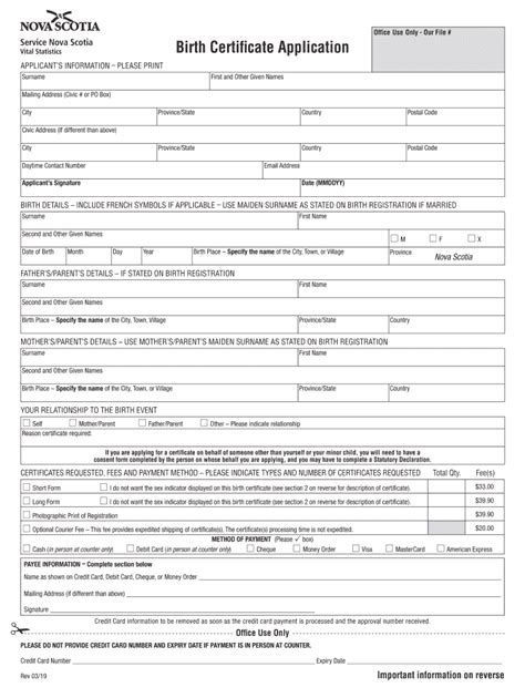 2019-2023 Form Canada Birth Certificate Application - Nova Scotia Fill Online, Printable ...