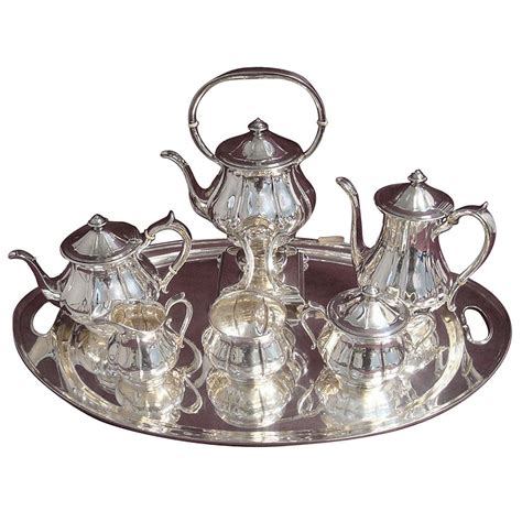 Arthur Stone Sterling Silver Tea Set Tilting Kettle on Cradle w Tray ...