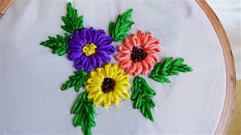 Hand Embroidery: Lazy Daisy Flower (in Ribbon Work) - YouTube