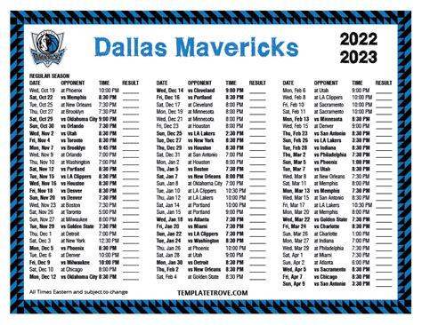 Printable 2022-2023 Dallas Mavericks Schedule