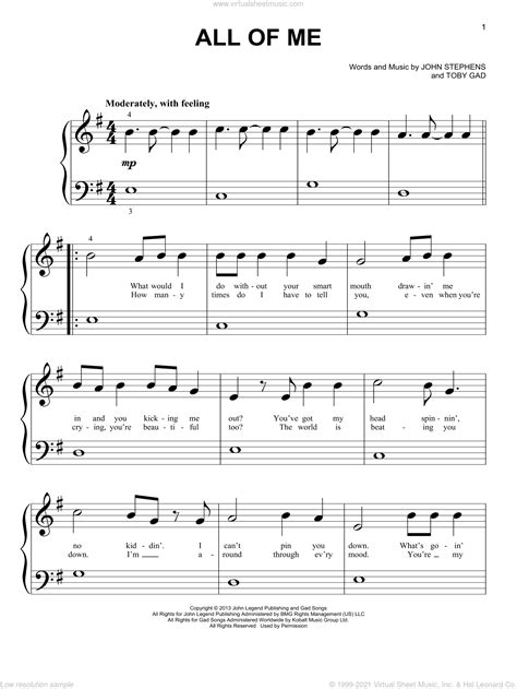 Legend - All Of Me sheet music for piano solo (big note book)