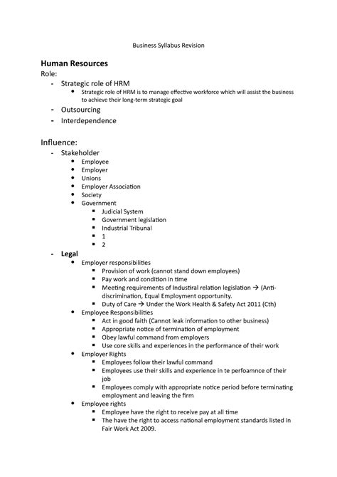 Business Syllabus Revision - Business Syllabus Revision Human Resources Role: - Strategic role ...