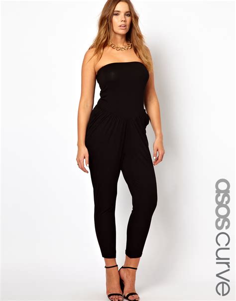 Asos Curve Exclusive Bandeau Jumpsuit in Black | Lyst