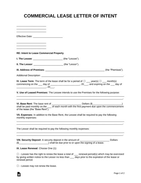 Free Letter of Intent to Lease Commercial Property - PDF | Word – eForms