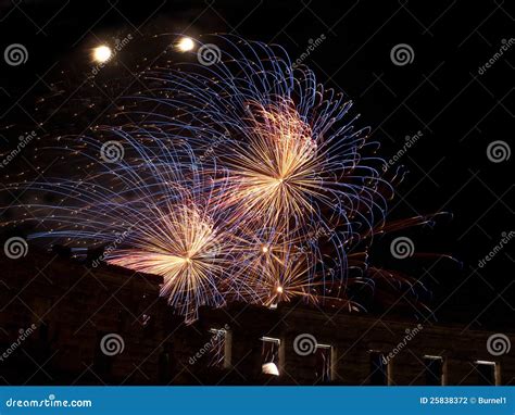 Fireworks in summer night stock photo. Image of beautiful - 25838372