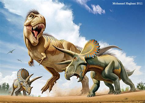 Tyrannosaurus Rex VS Triceratops Digital Art by Mohamad Haghani - Pixels