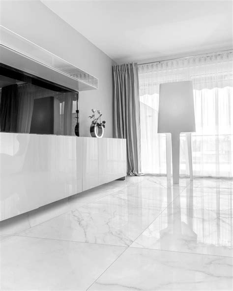 The Latest Trend In Modern White Marble Floor Design | Tile floor living room, White tile floor ...