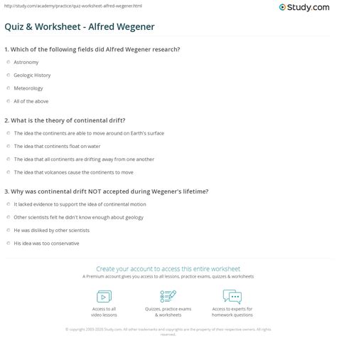 Quiz & Worksheet - Alfred Wegener | Study.com