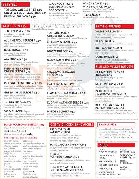 Menu - Toro Burger Bar