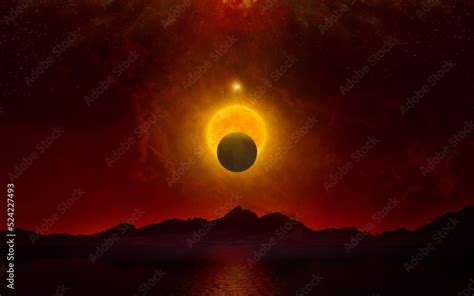 Apocalyptic dramatic image, doomsday event concept. Glowing full moon ...