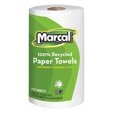 Marcal 8-3/4 in. x 11 in. 2-Ply 100% Recycled Roll Towels (210-Sheets, 12 Rolls/Carton)-MRC6210 ...