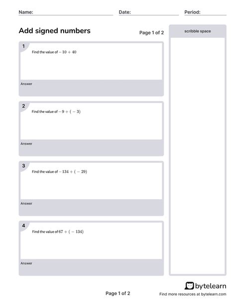 Add Signed Numbers Worksheets [PDF] (7.NS.A.1.D): 7th Grade Math