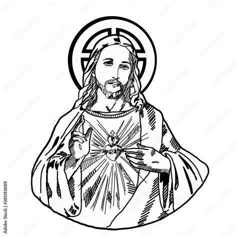 Sacred Heart of Jesus Handdrawn Vector Art Stock Vector | Adobe Stock