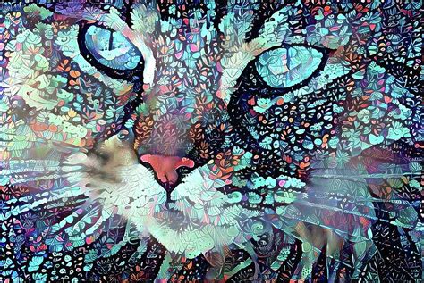 Colorful Flower Cat Art - A Cat Called Blue Digital Art by Peggy ...