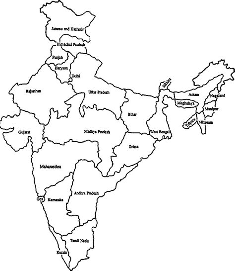 Outline Map Of India With States Marked India Outline Map With States ...