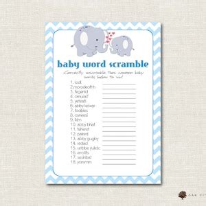 Baby Shower Word Scramble Elephant Theme, Baby Shower Baby Word ...