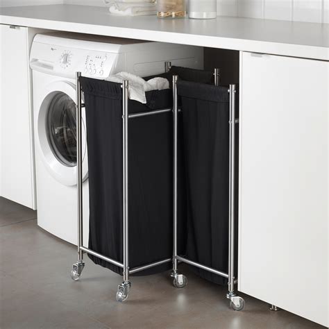 GRUNDTAL Laundry bin with casters, stainless steel, black - IKEA