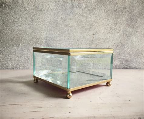 Vintage Clear Etched Glass Brass Box Display Case Glass Display Boxes