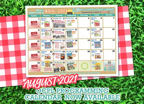 August 2021 OCPL Programming Calendars Now Available > News | Ohio County Public Library | Ohio ...