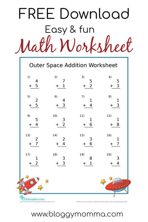 Space Themed Math Worksheets