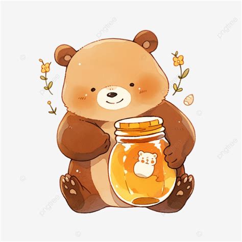 Little Bear Eating Honey Elements Cartoon Hand Drawing, A Cute Little ...