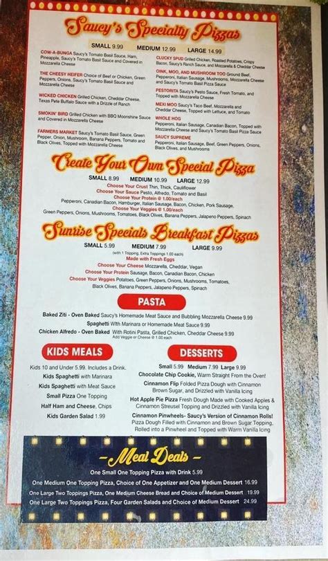 Saucy's Pizza Barn menu in Elizabethton, Tennessee, USA