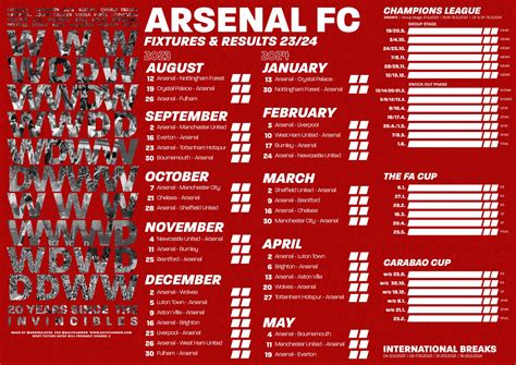 Downloadable Arsenal fixtures for 23/24 season – Never miss a match!