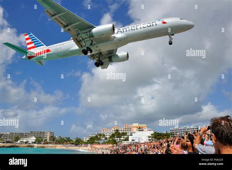 Maho Beach plane landing at St. Martin Stock Photo - Alamy