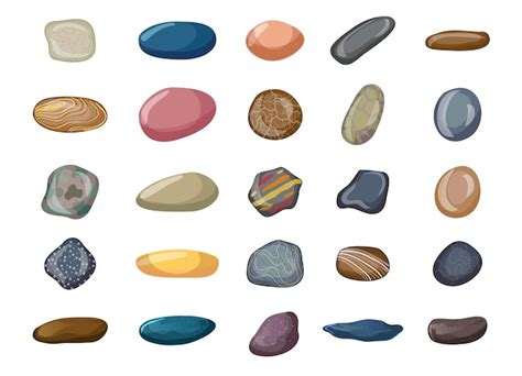 Premium Vector | Set of isolated colorful river stones on white background. set of colorful sea ...