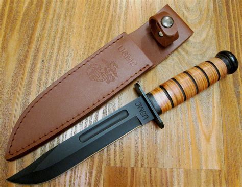 USMC Combat Knife – Stacked Leather Handle, Officially Licensed [17 UC3092]