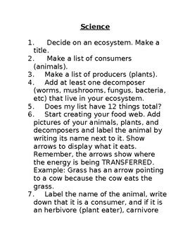 Science Food Web Project and Rubric by Teach With Melissa Ann | TPT