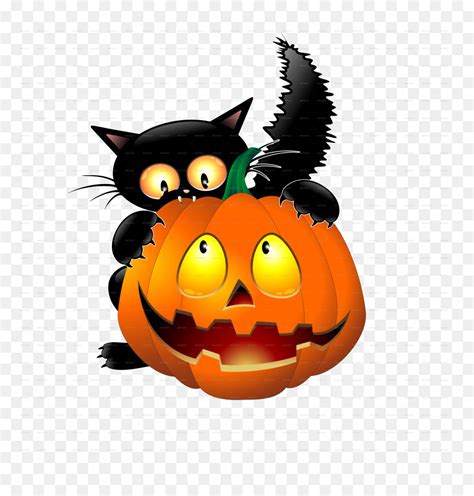 Halloween Black Cat Pumpkin Clipart, HD Png Download - vhv