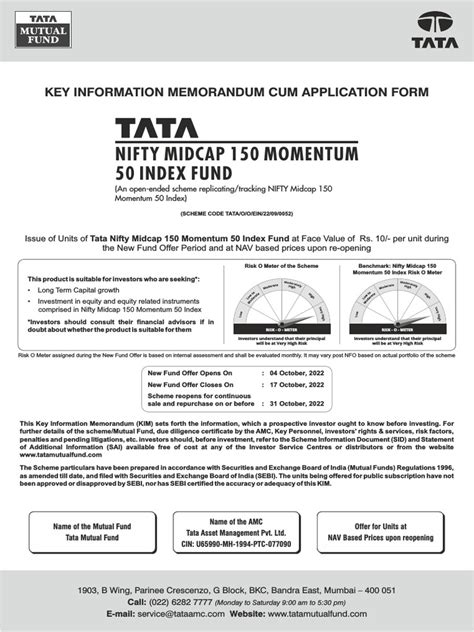 Tata Nifty Midcap 150 Momentum 50 Index Fund Kim | PDF | Investment ...