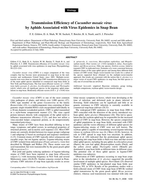 (PDF) Transmission Efficiency of Cucumber mosaic virus by Aphids Associated with Virus Epidemics ...