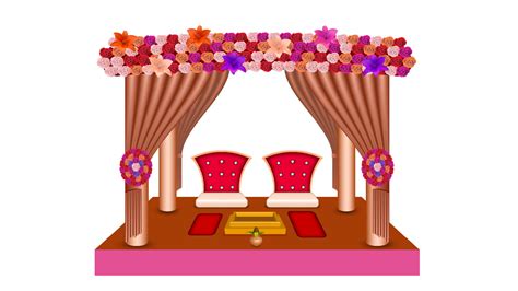 Indian wedding stage decorative vector illustration, Indian wedding mandap vector illustration ...