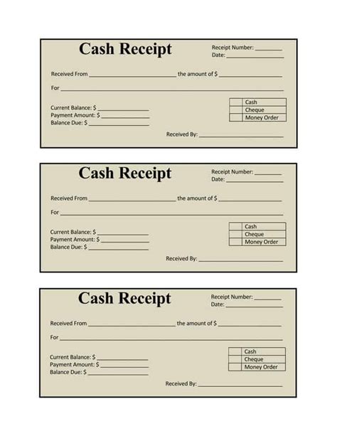 Printable Cash Receipt Template