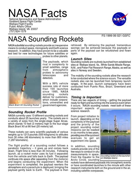 NASA Facts NASA Sounding Rockets 1999 | PDF