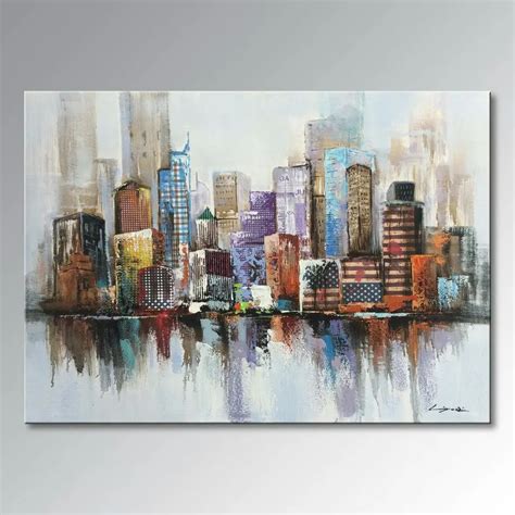 large Hand Painted Oil Painting on Canvas New York Cityscape Architecture Abstract oil painting ...