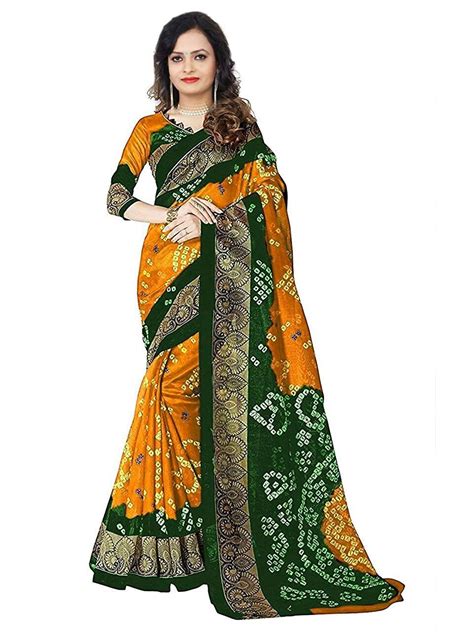 Cotton Silk Rajasthani Bandhani Saree with Blouse Piece Women ...