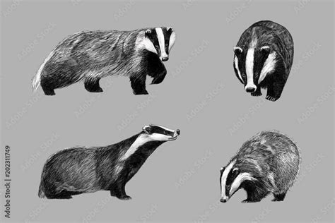 Black and white monochromatic freehand sketch of european badger Stock Illustration | Adobe Stock